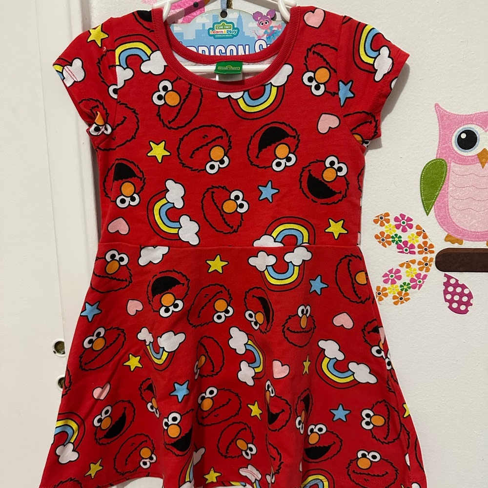 Sesame Street Red Elmo Dress with Rainbow and Star Accents